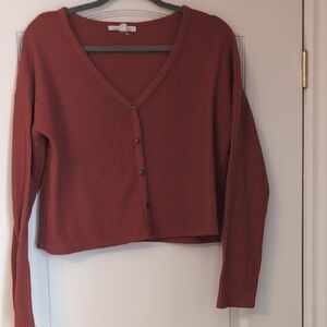 Rust Red Button-Up Cardigan
